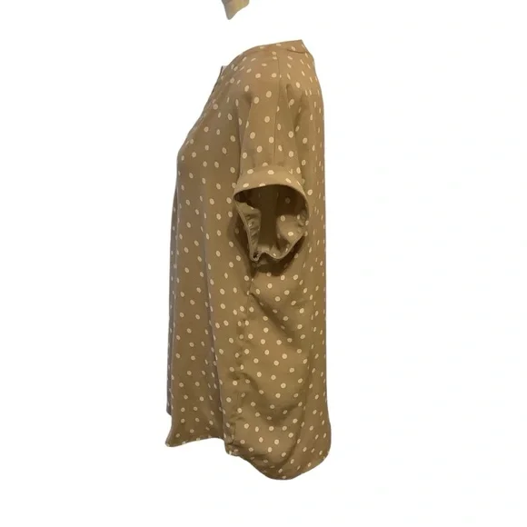 Rachel Roy Tan Polka Dot Split Neck Short Sleeve Blouse/ Size L - Picture 3 of 12